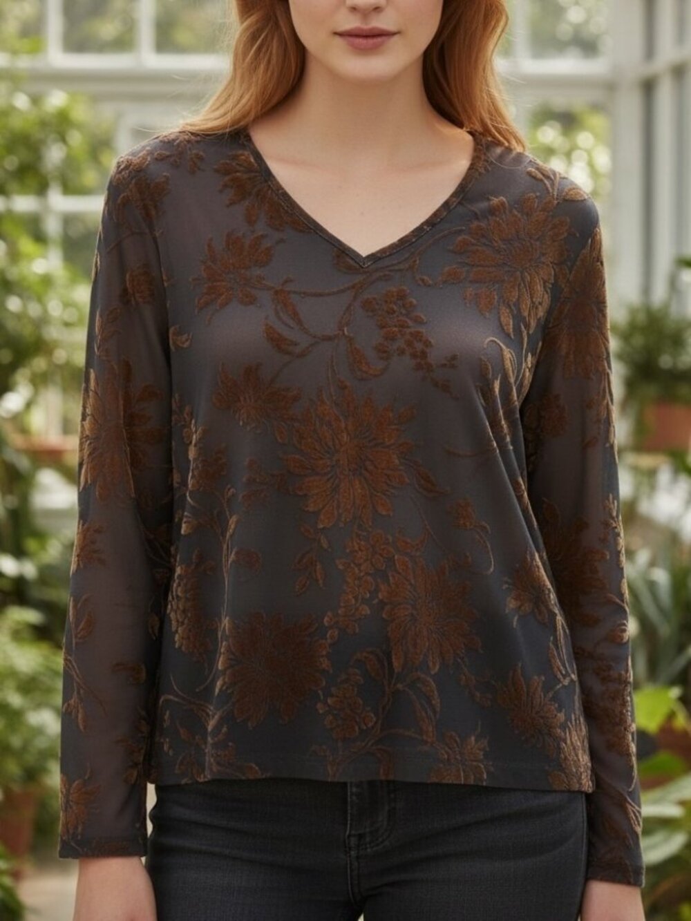 Vintage Jaclyn Smith Velvet Burnout Floral Top XL Goth Witchy Whimsigoth